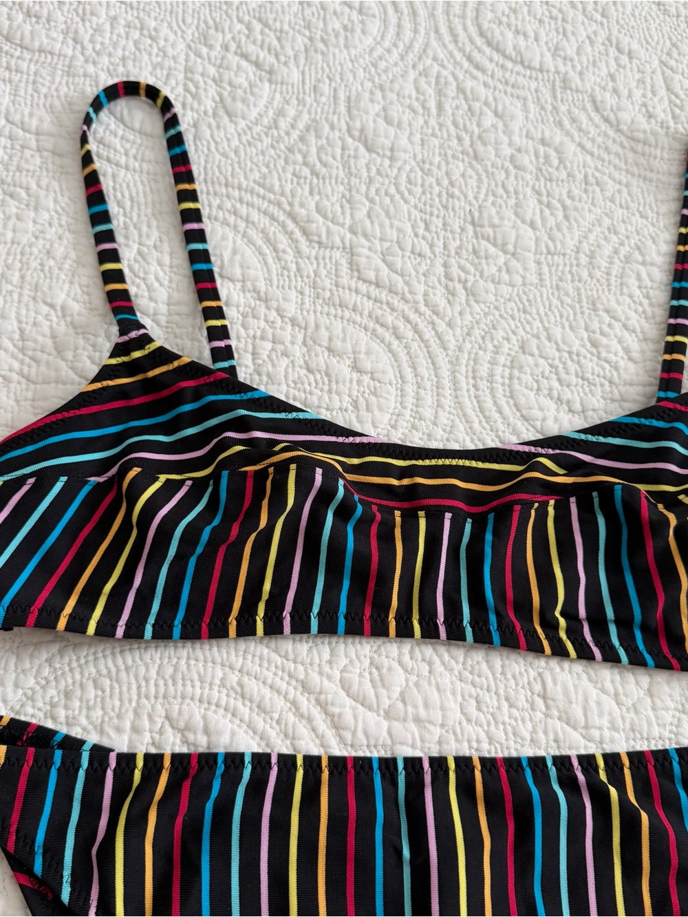 Solid & Striped Bikini Set Womens Medium Black Multicolor Retro Striped Summer - Picture 3 of 8